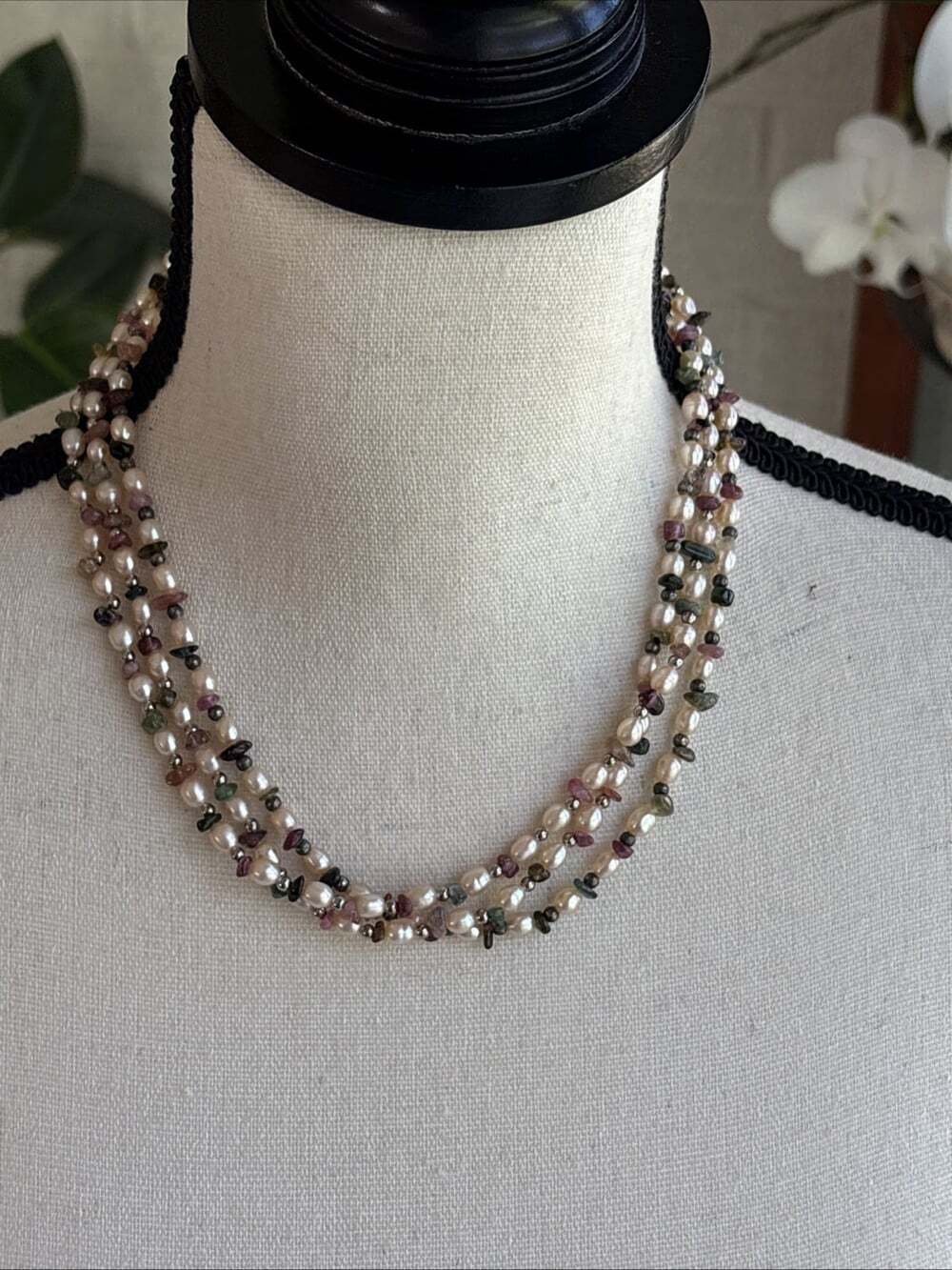 Genuine Freshwater Pearl Colors of Quartz Triple Strand 14kt White Gold Fill 18"